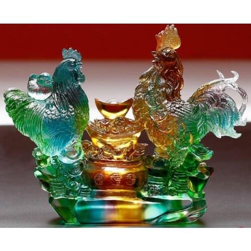 Liuli Jinji Feng Shui Lucky Chicken Crafts Living Room Decoration