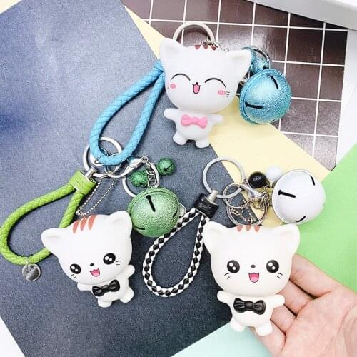 Cute Cat Big Face Cat Couple Car Keychain Cat Sister Cat Brother Couple Key Chain Vinyl Cartoon Small Car Pendant Gift