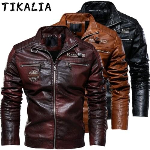 Autumn Leather Jacket Men PU Leather Motorcycle Jacket Vintage Style Coat Men Biker Coat Slim Fit Stand Collar Zip Up Fashion