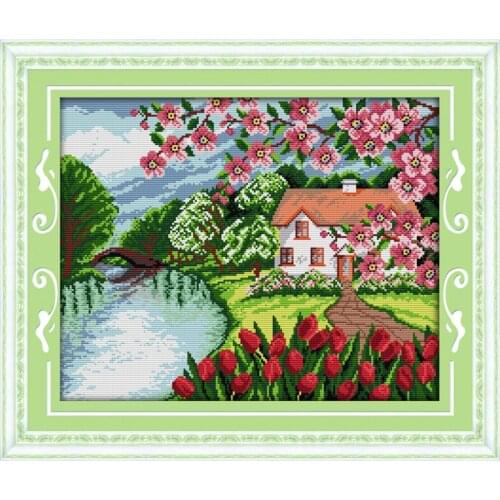 Cabin with the fragrance of flowers counted 11CT 14CT DIY kit Chinese Cross Stitch embroidery needlework Sets home decor
