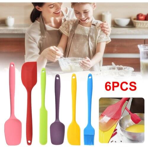 6Pcs Silicone Spatula Set with Oil Brush Heat Resistant Pastry Scraper Cream Cake Smoother Cake Decorating Tool Baking Utensils