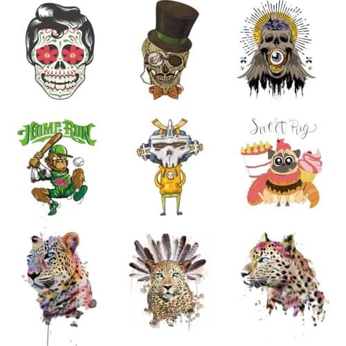 Iron-on Transfers for Clothing Ironing Patches Animals Stickers Diy Skull Patch Flex Fusible Transfer Stripe Vinyl Adhesive F