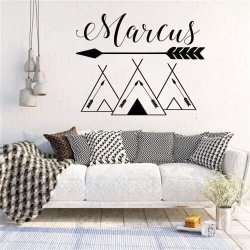 Customized Name Wall Decals Tribal Mountains Wall Stickers Mountain Style Woodland Wall Art Mural Kids Room Nursery Art WL1164