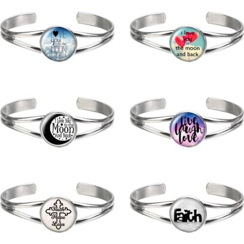 New Fashion Words Love Hope Faith glass cabochon silver plated bangle bracelets For Men And Women Jewelry Christmas gift ZB0424