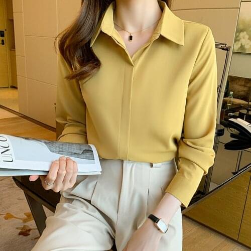 Chikichi 2021 New Korean Chiffon Shirt Women Fashion Long Sleeved Blouse Office Lady Turn-down Collar Blouse