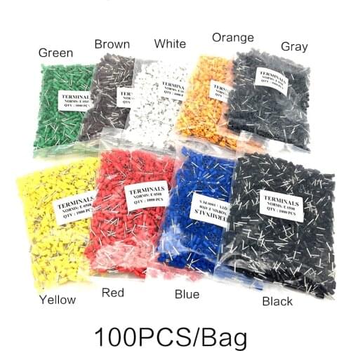 100PCS Tube type terminal VE continental cold insulation crimping terminal line pressing ear brass E0508 VE1008 E1508 E2508