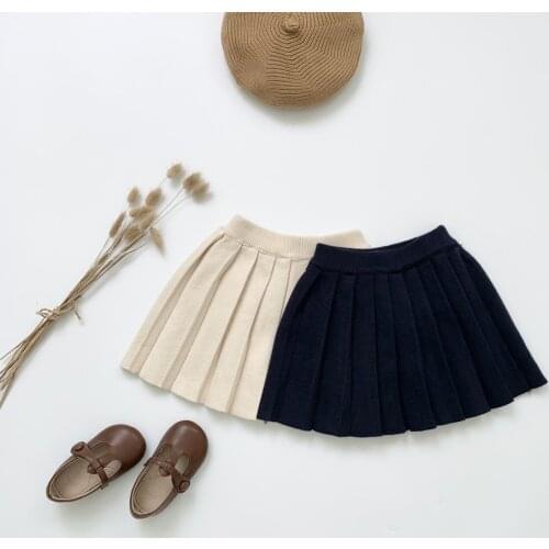 Baby Girl Clothes Solid Tutu Kids Knitted Skirt Children School Girl Skirts Fashion Mini Pleated Skirt Winter for 2-7 Year Old