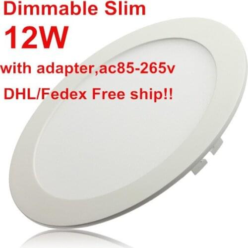 Wholesale 50pcs/Lot 12W Dimmable Round led panel light AC85-265V ceiling Downlight 880lumens, Free Shipping