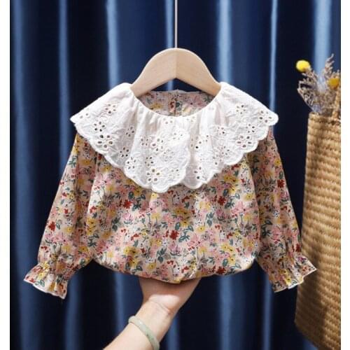 Autumn Cotton Baby Toddler Teen Princess School Girls Flower Printed Blouse Long Sleeve T-shirt 2021