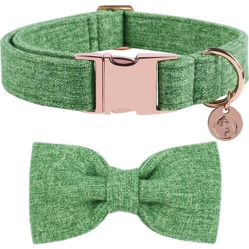 Unique Style Paws Green Cotton Dog Collar Bow Leash Set for Big and Small Dog Summer Spring Dog Collar