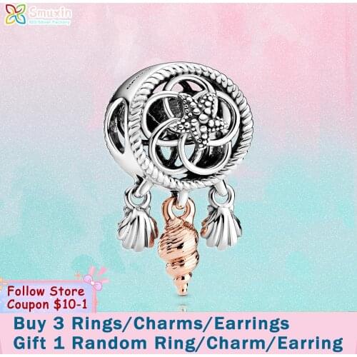 Smuxin 925 Sterling Silver Beads Openwork Seashell Dreamcatcher Charm fit Original Pandora Bracelets Women Jewelry Girl Gift