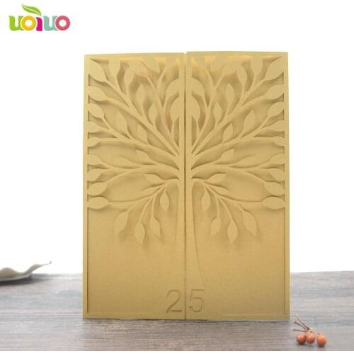 10set/lot free shipping yellow tree wedding invitation card with date number logo on the bottom
