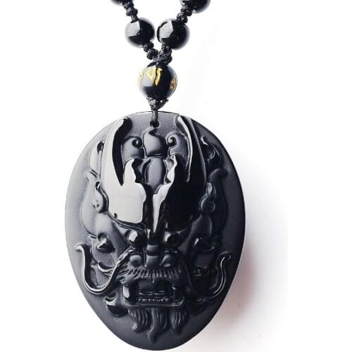 Drop Shipping Natural Obsidion Stone energy stone Pendant crystal Carved Dragon head mascot Pendant Necklace mans Jade Jewelry