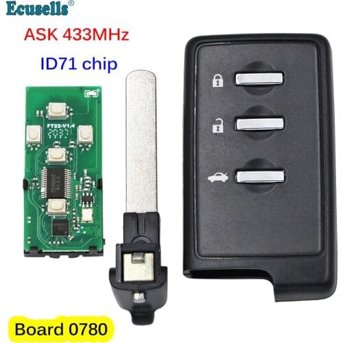 Keyless Go Smart Remote Key 3 Button ASK 433MHz ID71 Chip for Subaru Forester Impreza Legacy Outback Board Number-0780 DAT17