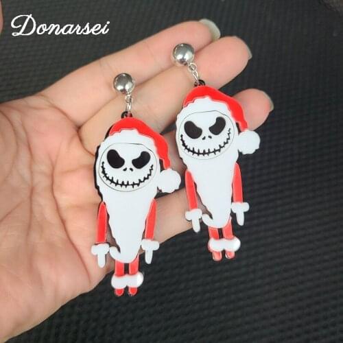 Donarsei Christmas Horror Santa Claus Acrylic Earrings for Women Hallowmas Costume Cosplay Scary Drop Dangle Earring Party