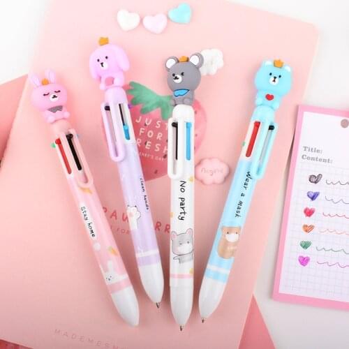 30 pcs/lot Cartoon Dog Rabbit Bear 6 Colors Ballpoint Pen Cute Press ball pens School Office writing Supplies Stationery Gift