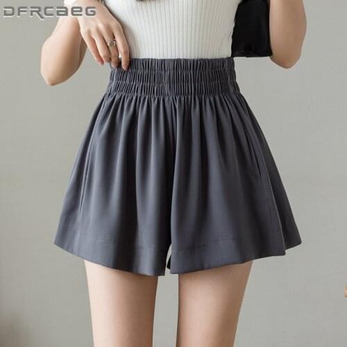 Gray Pink Summer Wide Leg Shorts For Women 2021 High Waist Casual Loose Ladies Short Pants Feminino White