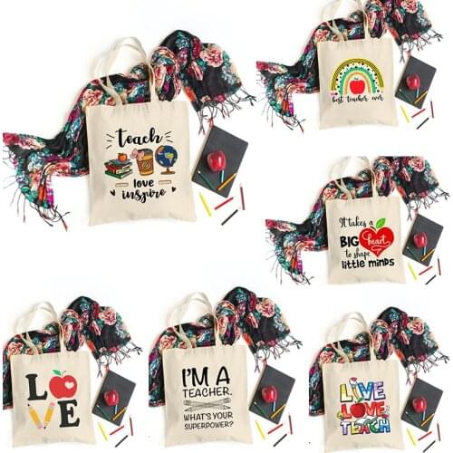 Teachers Tote Bags Cotton Cloth Shoulder Bag Eco Handbag Tote Teacher Thank You Reusable Bag Back To School Teacher Gifts