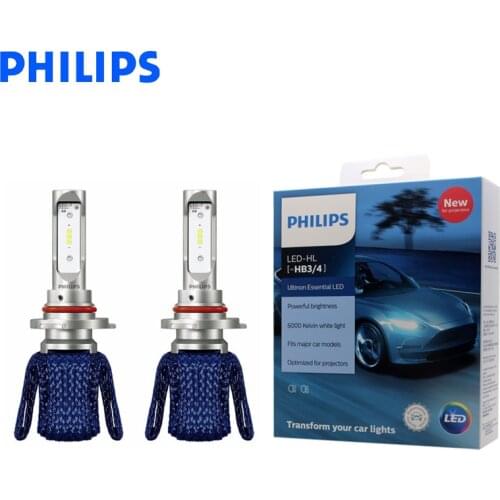 Philips LED 9005 9006 HB3 HB4 Ultinon Essential LED Car Bulbs 6000K Bright White Light Genuine Auto Head Lamps 11005UE X2, Pair