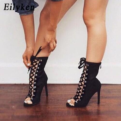 Eilyken Sexy Chains Rope Sandals Strappy High Heel Gladiator Sandals Women Lace Up Ankle Strap Women Shoes Dress Shoes 12CM