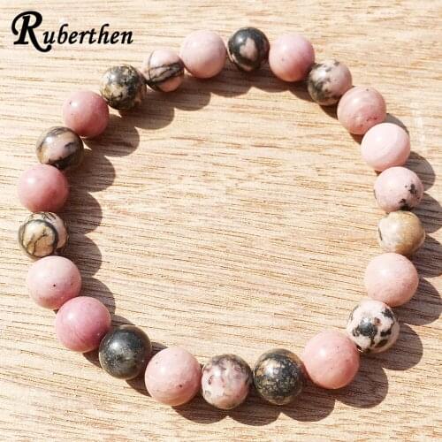 Ruberthen Black Vein Rhodonite Bracelet Meditation Mala Spirituality Jewelry Women Wedding Party Bracelet Natural Stone Jewelry