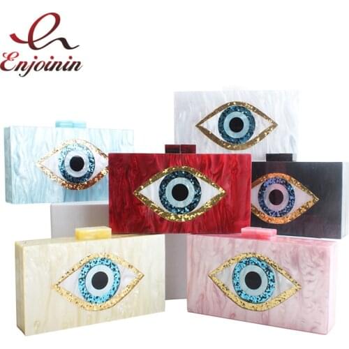 Geometric Eye Pattern Acrylic Box Women Party Clutch Bag Purses and Handbags Evening Bag Ladies Shoulder Chain Bag Designer Bag