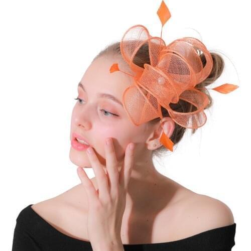 Orange Fancy Feather Sinamay Hats Wedding Fascinator With Combs Women Decor On Hair Clips Charming Headdress Or 21 Colors XMF176