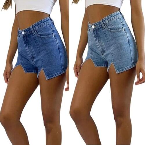 Women Summer High Waist Denim Jeans Shorts Skinny Stretch Split Jean Short Pants S-2XL