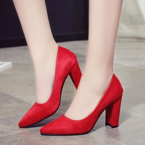 2021 Women Pumps Ankle Strap Thick Heel Women Shoes Square Toe Mid Heels Dress Work Pumps Comfortable Ladies Shoes 9CM /6CM