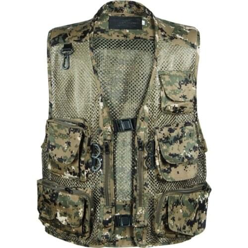 Camouflage Waistcoat for Men Summer Baggy Causal Mens Mesh Vest Multi Pocket Photographers Male Sleeveless Jackets Gauze Green