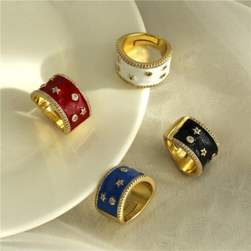 1.6cm Wide Enamel Open Adjusted Finger Ring Colorful Candy Color Cute Star Sky Neon Rings For Women Fashion Copper Jewelry