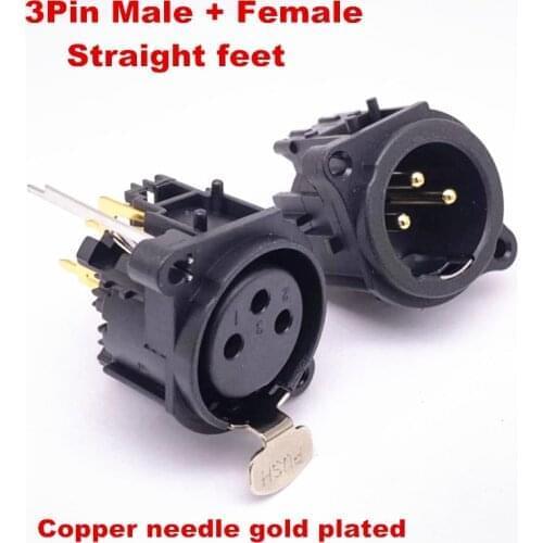 1Pair/2Pcs higt quality XLR 3Pole Gold-plated Straight feet Male/Female 3Pin socket Chassis PCB Panel Socket Connector Mic