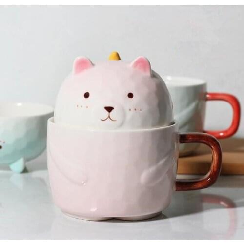 1PC Creative Cartoon Ceramic Mug Bear Shaped Coffee Cups with Lid Handgrip Cute Milk Mugs Home Office Cups Drinkware NQ 007