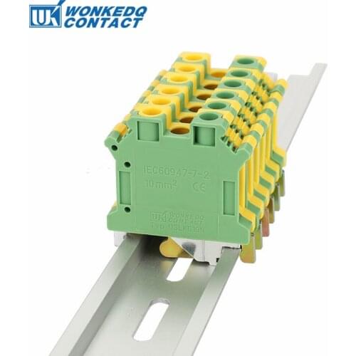 10Pcs USLKG-10N Din Rail Screw Terminal Blocks Ground Universal Class Connector USLKG10N