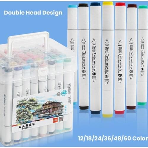 12/18/24/36/48/60 Color Markers Set Manga Drawing Markers Pen Alcohol Based Sketch Felt-Tip Twin Brush Pen Art Supplies