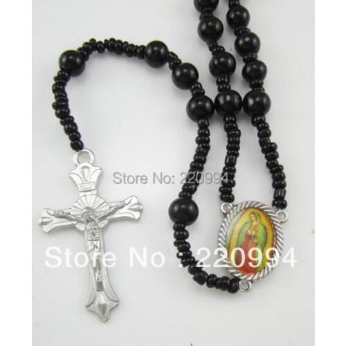 12pcs of Catholic 6mm Black Glass Bead Rosary Necklace
