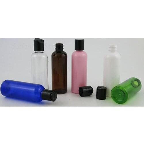 30 x empty Dispensing Plastic Cream Bottle 100ml clear amber blue green white pink bottles with black white clear disc top cap