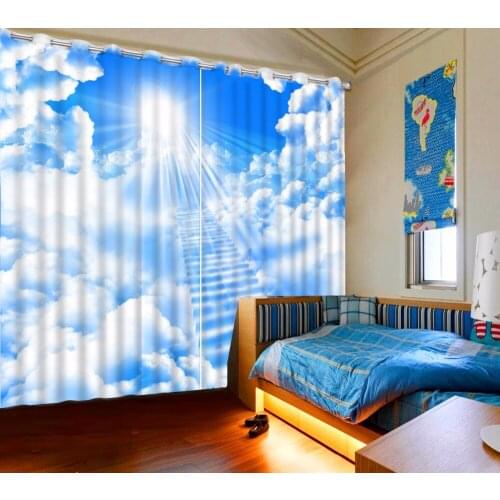 3D Curtain Decorative Sunshine White Cloud Ladder 3D Bathroom Shower Curtain Blackout Curtain Fabric Curtain Design