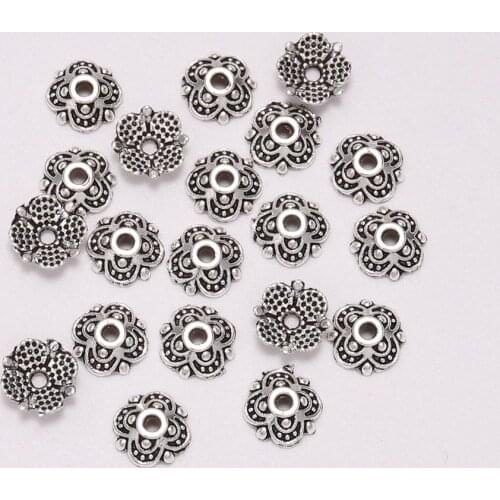 50pcs/Lot 8mm 4 Petals Tibetan Antique Carved Flower Loose Sparer Apart End Bead Caps For DIY Jewelry Making Findings