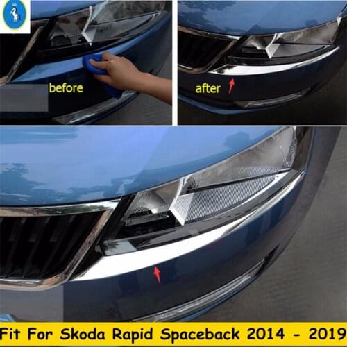 Yimaautotrims Auto Accessory Front Head Lights Lamp Eyelid Eyebrow Strip Cover Trim Fit For Skoda Rapid Spaceback 2014 - 2019