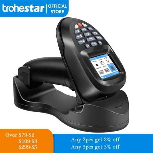 Trohestar 1D 2D Wireless Barcode Scanner Inventory Counter Reader Data Collector Handheld Scanners Cradle Receiver Charging