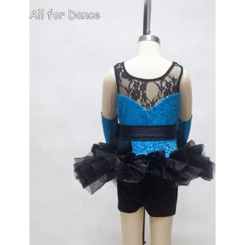 Black Lace With Light Sea Blue Sequin Spandex Bodice Ballet Tutu Women&Girl Stage Performance Ballet/Jazz/Tap Dance Costume