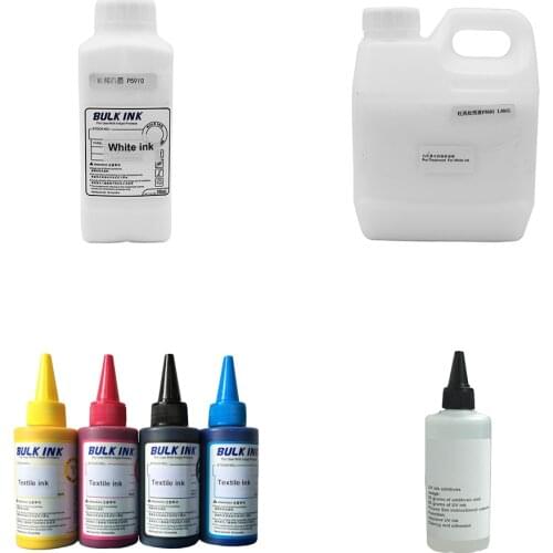 Textile Ink(C M Y K),White textile ink,cleaning liquid,textile white ink fixing agent for Flatbed Printer use for T-shirt