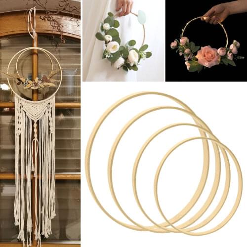 5Pcs Wooden Floral Macrame Hoop Handmade DIY Bamboo circle Ring Wreath Craft Circles home decor Garden plant Hanging Basket tool