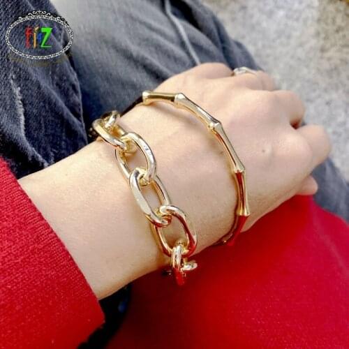 F.J4Z New Punk Women Bangle Bracelet Rock & Roll Jewelry Bamboo Bangle Sets Chunky Hand Chain Gifts Dropship