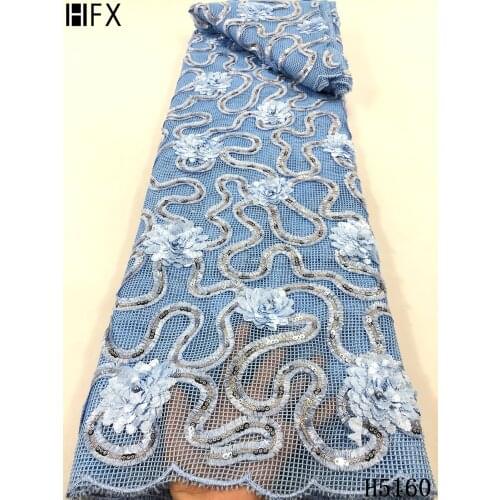 HFX 2021 3D Flowers Tulle Lace Fabric with sequins High Quality Fashion French African Mesh lace Fabric for wedding dress H5160