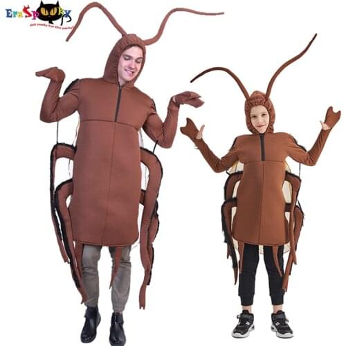 Eraspooky Funny Family Group Cosplay Carnival Cockroach Costume Adults Unisex Animal Jumpsuit Halloween Costume For Kids