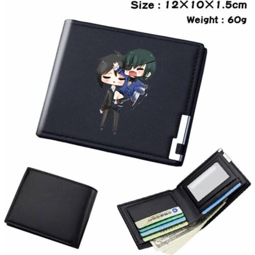 Short Wallet Anime Black Butler PU Bifold Teenger Card Holder Student Casual Note Compartment Mens Womens Black Wallet