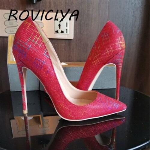 Red 12cm Pumps Sexy Mature Woman Classics High Heel Women Pointed Toe Wedding Party Evening Shoes BM010 ROVICIYA