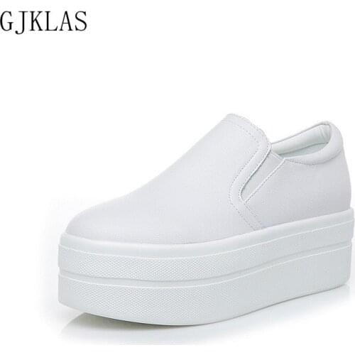 Real Leather Casual Shoes Womens Hidden Heels Wedge Sneakers White Vulcanize Shoes Platform Sneakers Slip on Shoes for Women